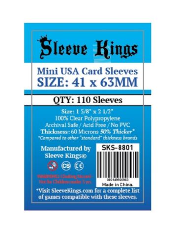 Sleeve Kings Standard Mini USA Card Sleeves (41x63mm) - 110 Pack, -SKS-8801